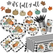 142pcs Fall Dinnerware,Black White Buffalo Plaid Pumpkins Fall Plaid Paper Plates Napkins and Cups Supplies for Autumn Thanksgiving It' Fall Y'all Party Decorations$$Home Decor, Kitchen, & Other