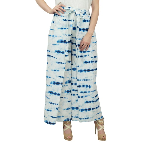 Phagun Shibori Printed Yoga Trousers White Fisherman Pant Indian Clothing-S