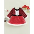 thumbnail image 2 of Bagilaanoe Toddler Baby Girl Christmas Dress Long Sleeve A-line Party Dresses 1T 2T 3T 4T 5T 6T Kids Plaid Plush Patchwork Mesh Tulle Dress, 2 of 8