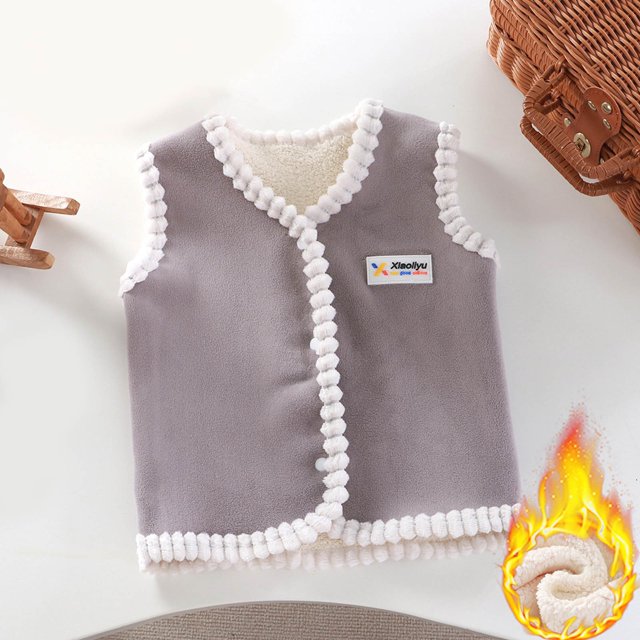 RXIRUCGD Vêtements en Velours pour Enfants Couleur Unie Double Face Col Rond (Gris, Taille : 5-7 Ans)