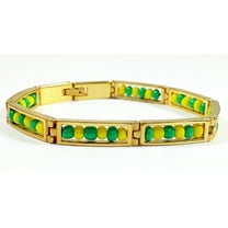14kt Gold Stainless Steel Orula Bracelet Open Green Yellow Beads Babalawo Amulet Protection Unisex 8"