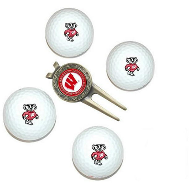 Golf 23906 Team Golf Wisconsin Blaireaux Pack de 4 Balles et Outil de Plongée Ensemble Cadeau