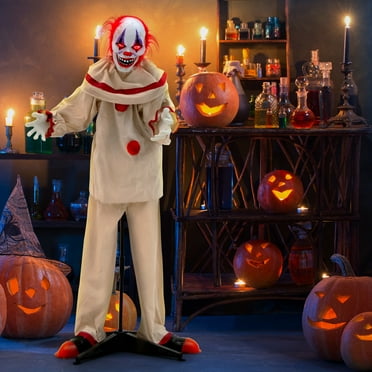 Costway 5 FT Grins Animatronic Killer Clown Halloween Decoration with Glowing Red Eyes