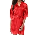 thumbnail image 1 of Women's Bathrobe Sexy Lace Sleepwear Satin Nightwear Soft Lingerie Pajamas Suit, 1 of 2