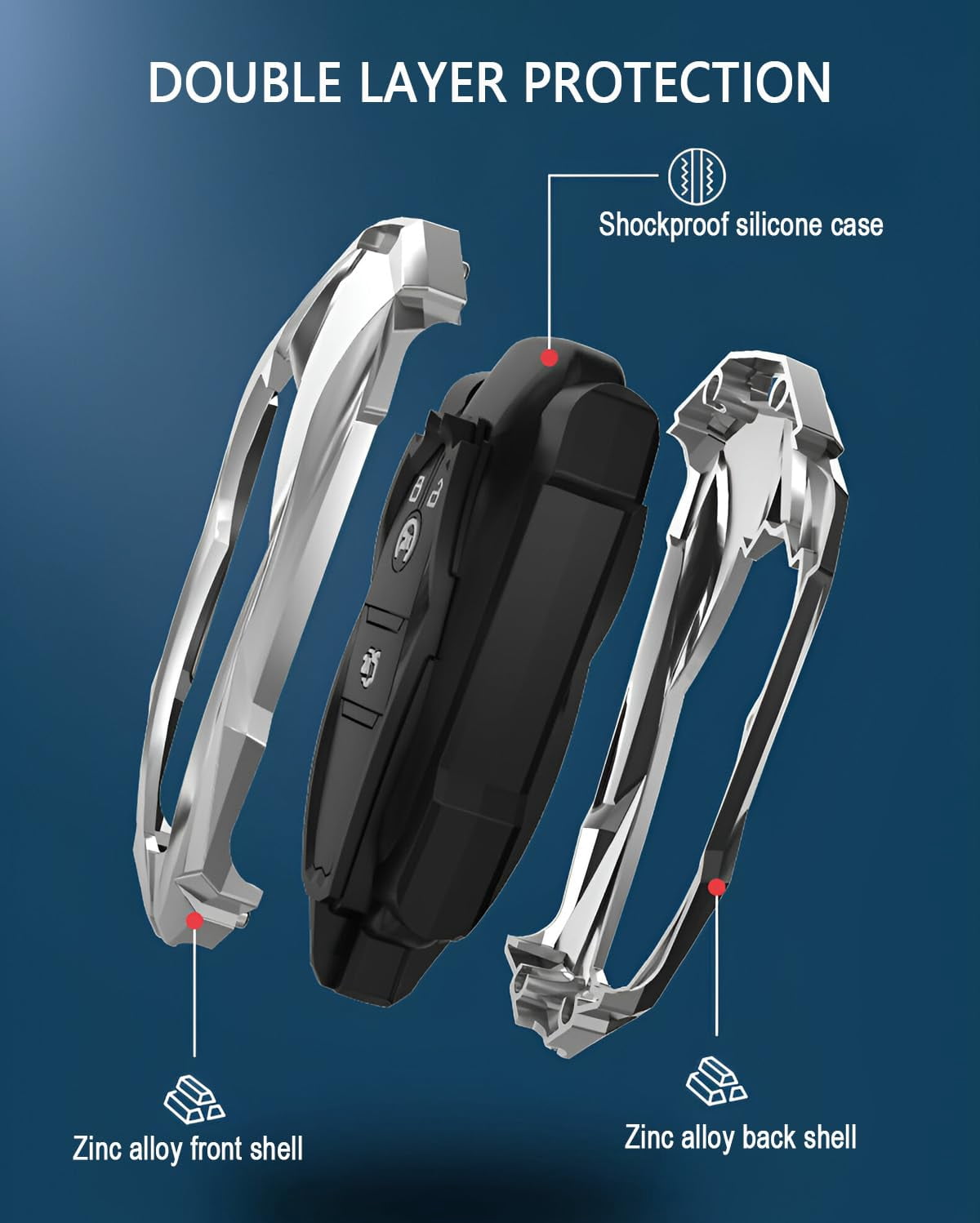 Key Fob Cover for Ford key Case Protector Metal Keychain Compatible for Mustang Explorer F150 Fusion Edge Lincoln MKZ MKC Key Holder