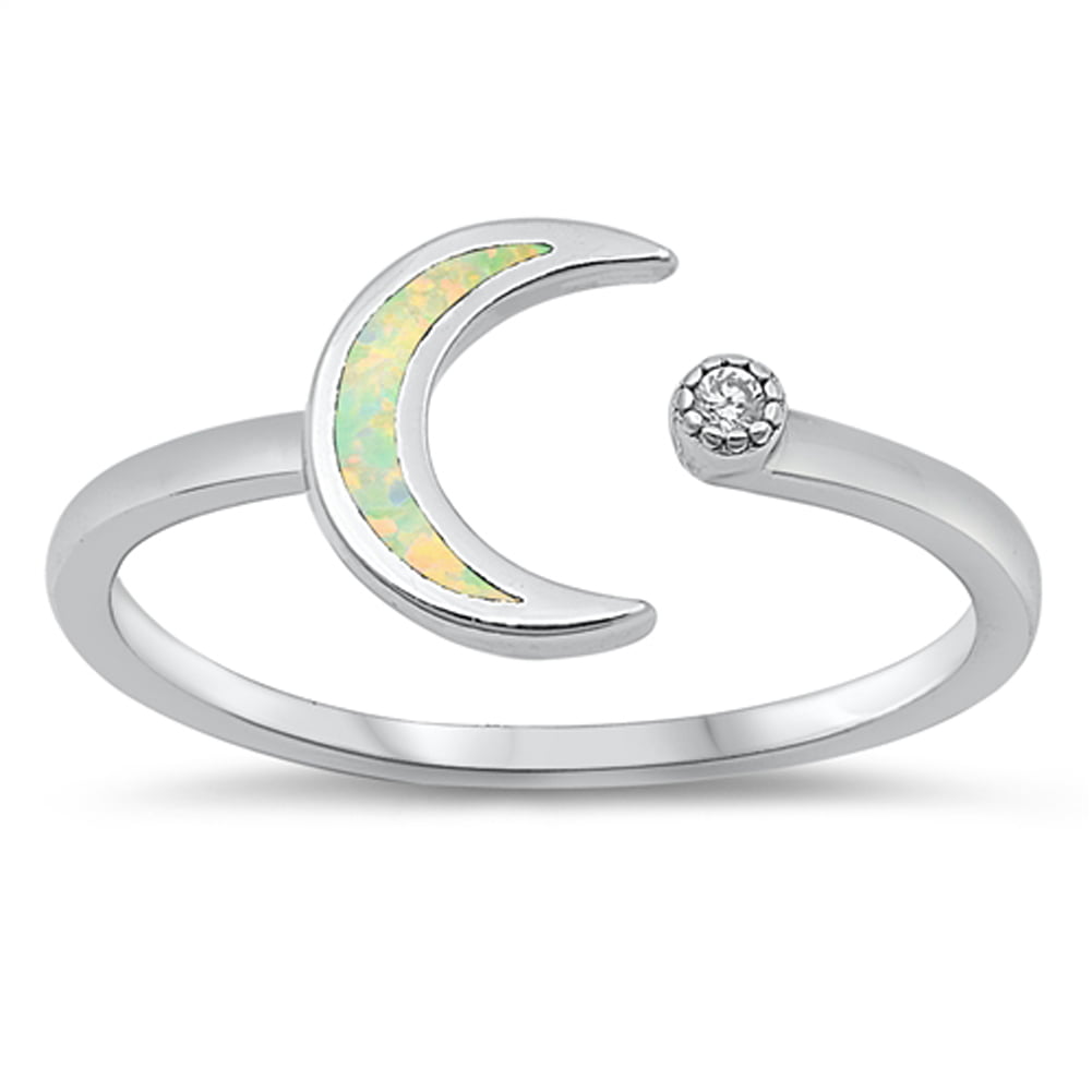 Yellow Gold Plated White Opal & Cz Crescent Moon & Star .925 Sterling Silver Pen 
