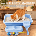 thumbnail image 3 of Blue Small Kitten Starter Kit Litter Box Set With Scoop, Double Bowl, And Cat Toys, 3 of 9