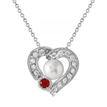 Foreli 0.3CTW Diamond Ruby And South Sea Pearl 14K White Gold Necklace