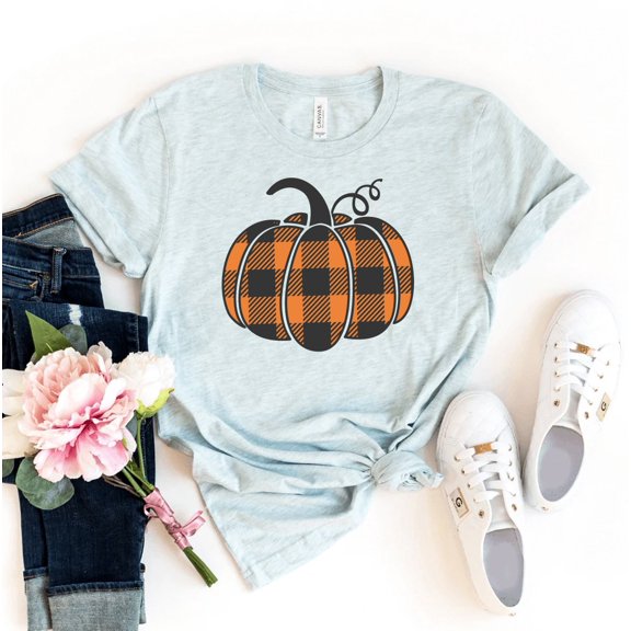 Pumpkin T-shirt Women's Harvest Tee Farm Gift Buffalo Plaid Shirt Party Top Thanksgiving Shirts Season Tshirt