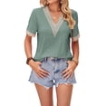 thumbnail image 1 of Lucakuins - Camisetas informales de verano para mujer, manga corta, cuello en V, color de contraste, camisetas holgadas Lucakuins  moda, 1 of 8