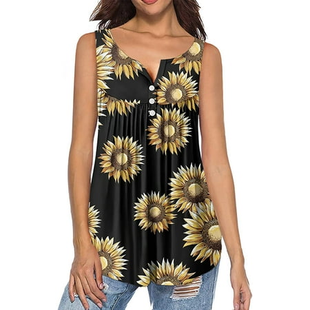 

PIKADINGNIS Womens Flower Floral Printed Loose Casual Boho Buttons Tank Tops for Women Summer Beach Holiday Vest Sleeveless Shirt