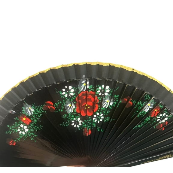 CL GIFT Floral Vintage Spanish Folding Fan Doubled-Side Flower Wood Fan for Wedding Party Decor/Dancing Hand Fan (Black)