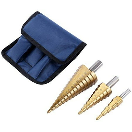 Step Drill Bit Set Estink Step Cone Drill Bit Hole Cutter,3Pcs Large M42 HSS 4-12/20/32mm Steel Step Drill Bit Cone Titanium Set ()