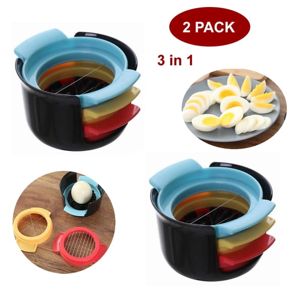 Egg Slicer For Hard Boiled Eggs, 3 in 1 Egg Cutter Strawberry Slicer, Heavy Duty Stainless Steel Wire Egg Cutter For Hard Boiled Eggs/Soft Fruits/Butter/Mushroom-2 Pack