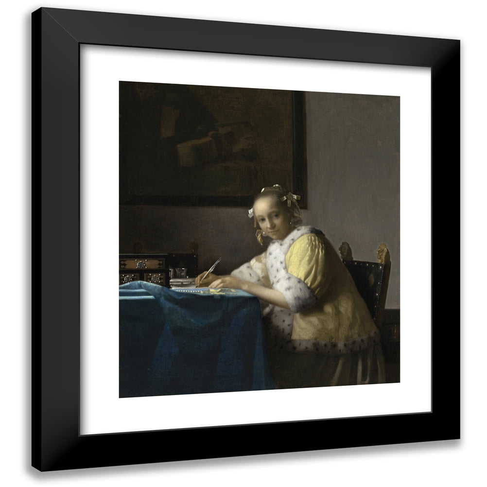 Johannes Vermeer 20x22 Black Modern Framed Museum Art Print Titled A Lady Writing C 1665 