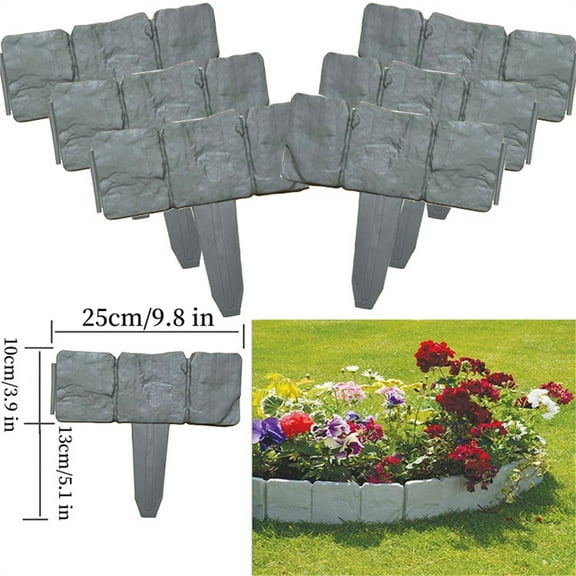 Topboutique Garden Edging Border,10 Pcs Stone-Look Garden Edging Kit,Landscape Edging,Plastic Interlocking Landscape Borders,Imitation Stone Fence for Outdoor Yard Landscaping,Grey