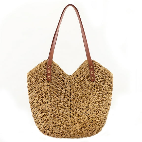Yucurem Boho Beach Tote, Hollow Travel Beach Bag, Paper Rope Hand-Woven Shoulder Bag for Ladies (Coffee)