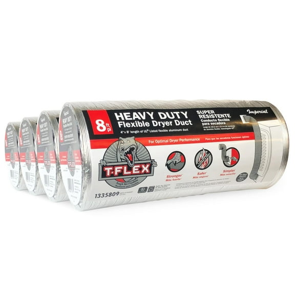 Imperial FXW5099 T-Flex Heavy-Duty Flexible Dryer Duct Vent Hose, 4-in x 8-ft, 4-Pack, Silver