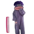 thumbnail image 2 of Silly Goofy Onesie for Adults - Frog Onesie Cute Funny Monster Pajamas Fleece Jumpsuit Hooded Cozy Relaxed Fit Plush Loungewear （with Comb） (No Shoes Included) Purple S, 2 of 3