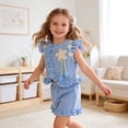 thumbnail image 4 of OYXSER Baby Girl Summer Clothes 4T 5T Cute Ruffle Flutter Sleeves Short Sleeve T-Shirts Shorts Clothing Set 2pcs Cute Short Set, Blue 5-6Y, 4 of 9