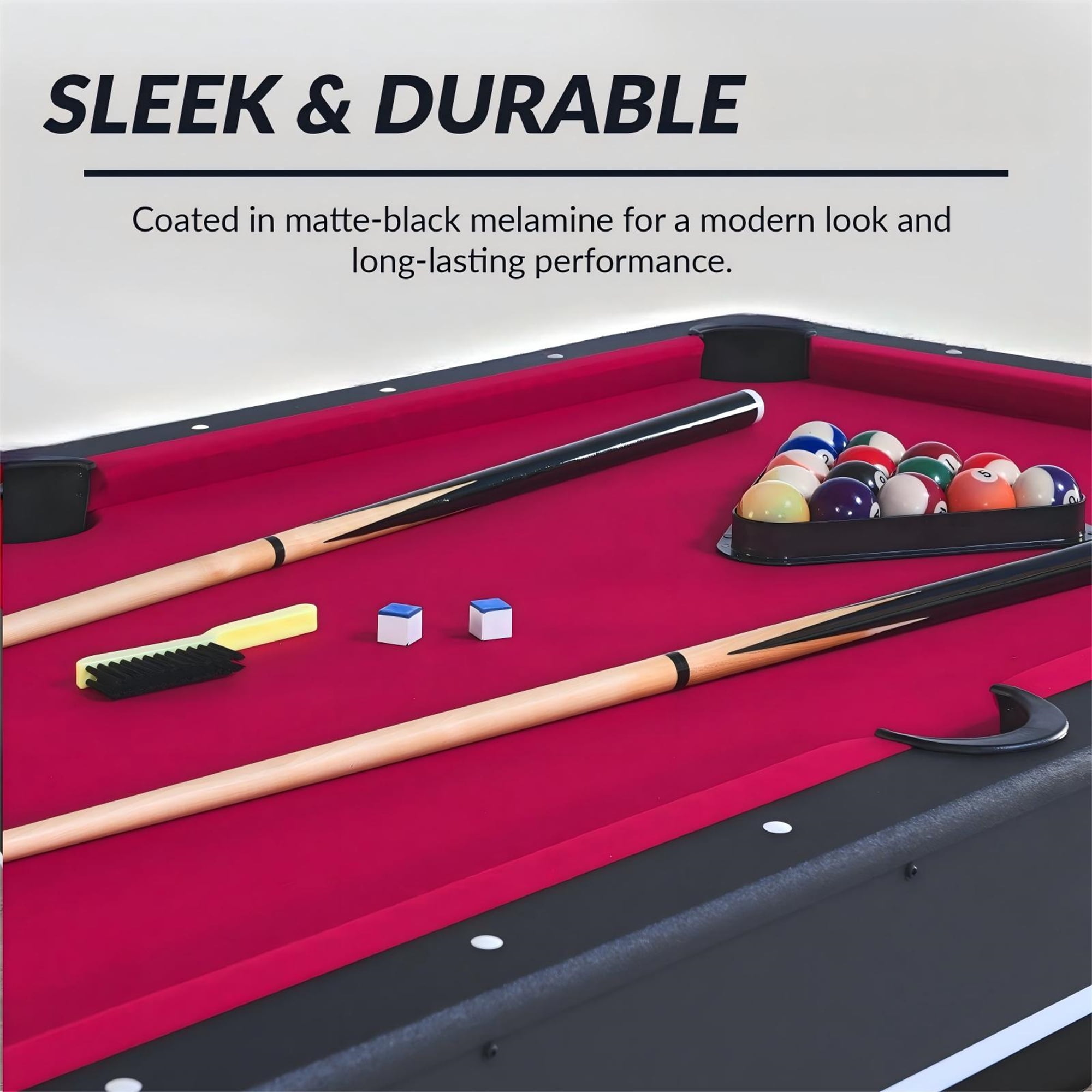 Aukfa 6 ft Pool Table, 2 in 1 Billiard Table with Ping Pong Table - Includes Billiard Balls, Cues, Paddles, Brush & More, Red