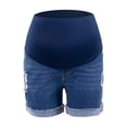 thumbnail image 1 of YDLCAFD Women's Maternity Adjustable High Waist Ripped Roll Up Hem Denim Mini Shorts With Pocket L, 1 of 9