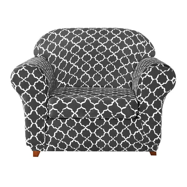 Subrtex Stretch 2 Piece Elegant Geometric Armchair Slipcover Grey Walmart Com Walmart Com