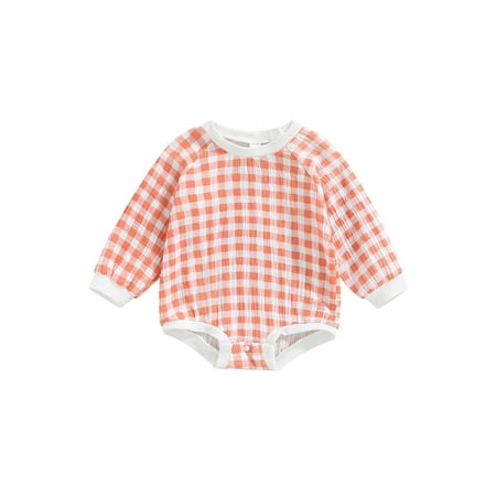 

Binpure Baby Boy s Girl s Romper Round Neck Long Sleeve One Piece Snap Closure Plaid Romper