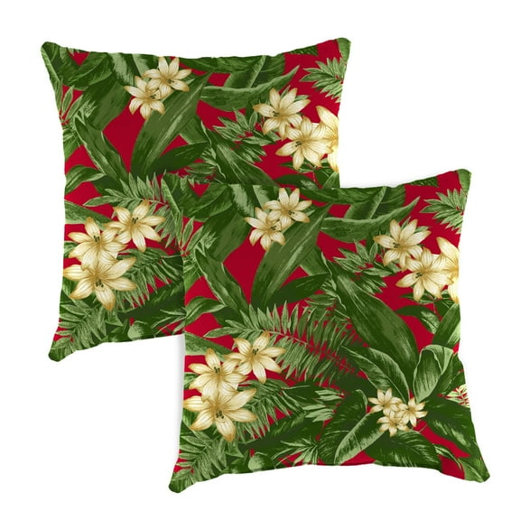 Jordan Manufacturing 18" x 18" Acadia Bordeaux Red Tropical Square Outdoor Throw Pillow (2 Pack)