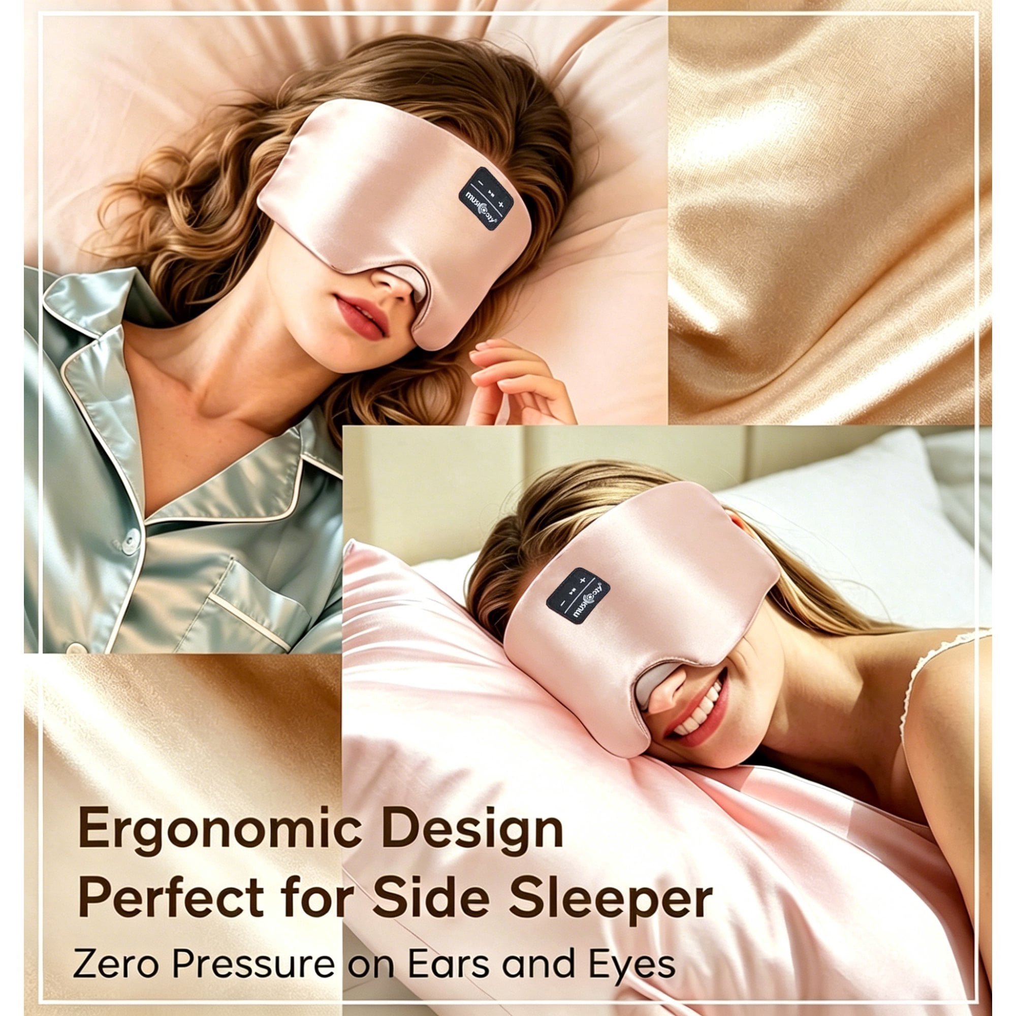 MUSICOZY 3D Sleep Mask with Bluetooth Headphones, Ice Silk Sleep Headphones with Bluetooth 5.4, Total Blackout Eye Mask for Sleeping, Sleep Soft Mask for Women Men, All Night Sleep, Travel Gift
