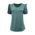 thumbnail image 4 of Cmfcve Women's Tunic Tops V Neck Puff Short Sleeve T Shirt Casual Dressy Blouses Solid Color Loose Fit Summer Blouse, 4 of 7