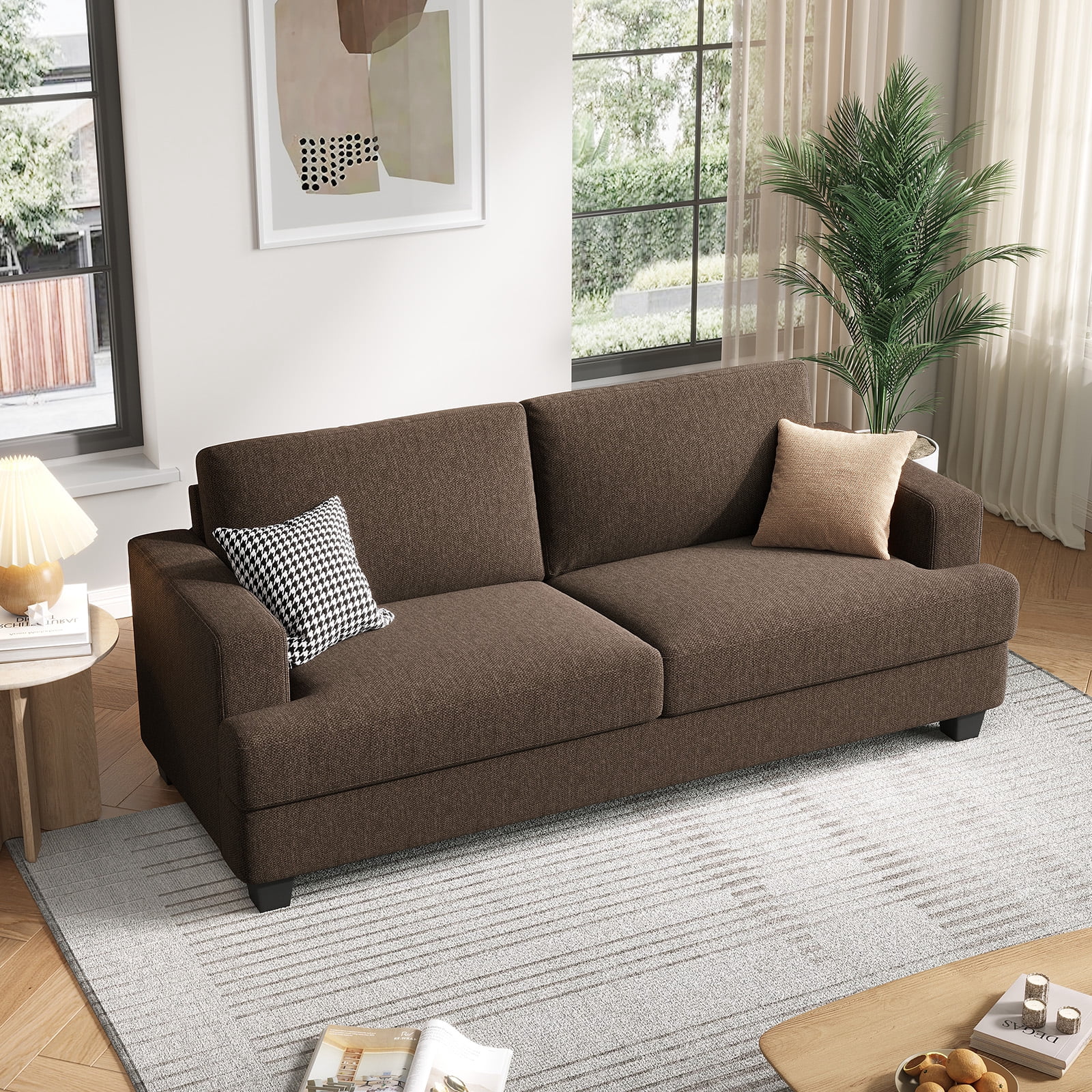 BLAZANT 84” Loveseat Sofa, High Resilience Loveseat Sofa, Linen Fabric 2 Seat Sofa Couch with Wooden Frame& Upholstered Cushion, Modern Deep Seat Sofa for Bedroom Office