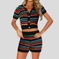 thumbnail image 2 of BOOMNY Womens 2 Peice Sets Striped Short Sleeve Knit Tops Shorts Outfits for Women Summer Casual Matching Sets, 2 of 5