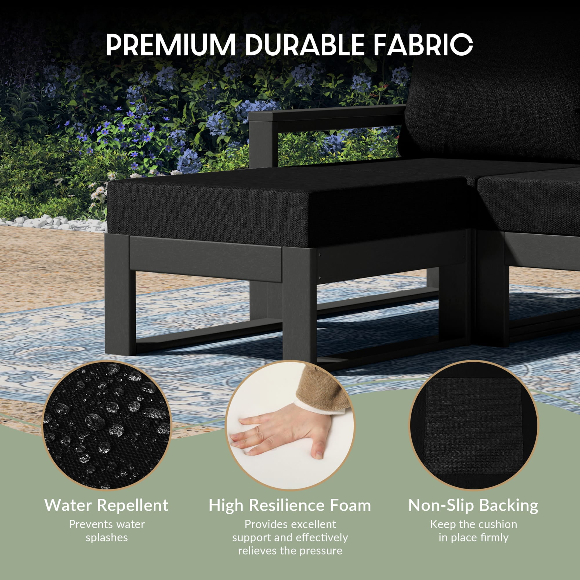 WestinTrends Montara 8-Piece Modern HDPE Outdoor Patio Furniture Conversation Set with Coffee Table and Ottomans, Black