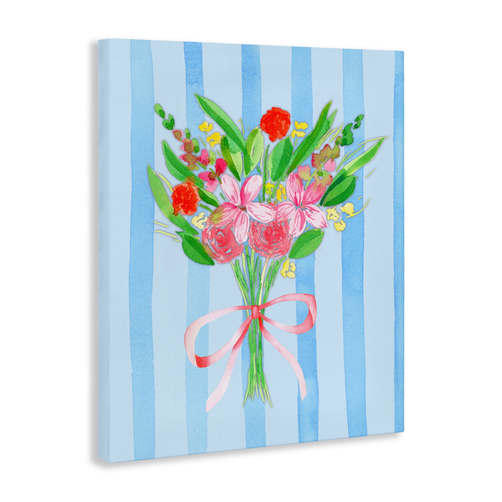 Blue and Pink Bouquet & Bow Canvas Wall Art, design by Nina Jacobs