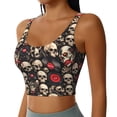 thumbnail image 2 of Goofa rock record Skull Printed Sports Bras for Women, High Impact Running Bra Workout Crop Tank Tops Longline Sports Bra Push up-Large, 2 of 9