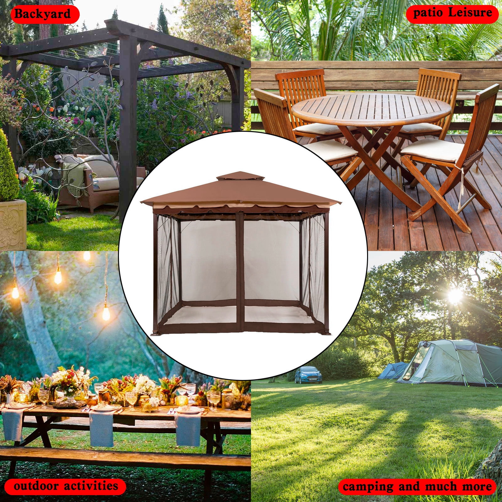 Universal Replacement Mosquito Netting, 10' x 10' Outdoor Canopy Net Screen 4-Panel Sidewall Curtain, with Zippers, Easy to Install, Fit for Most Gazebo 10x12 Canopy