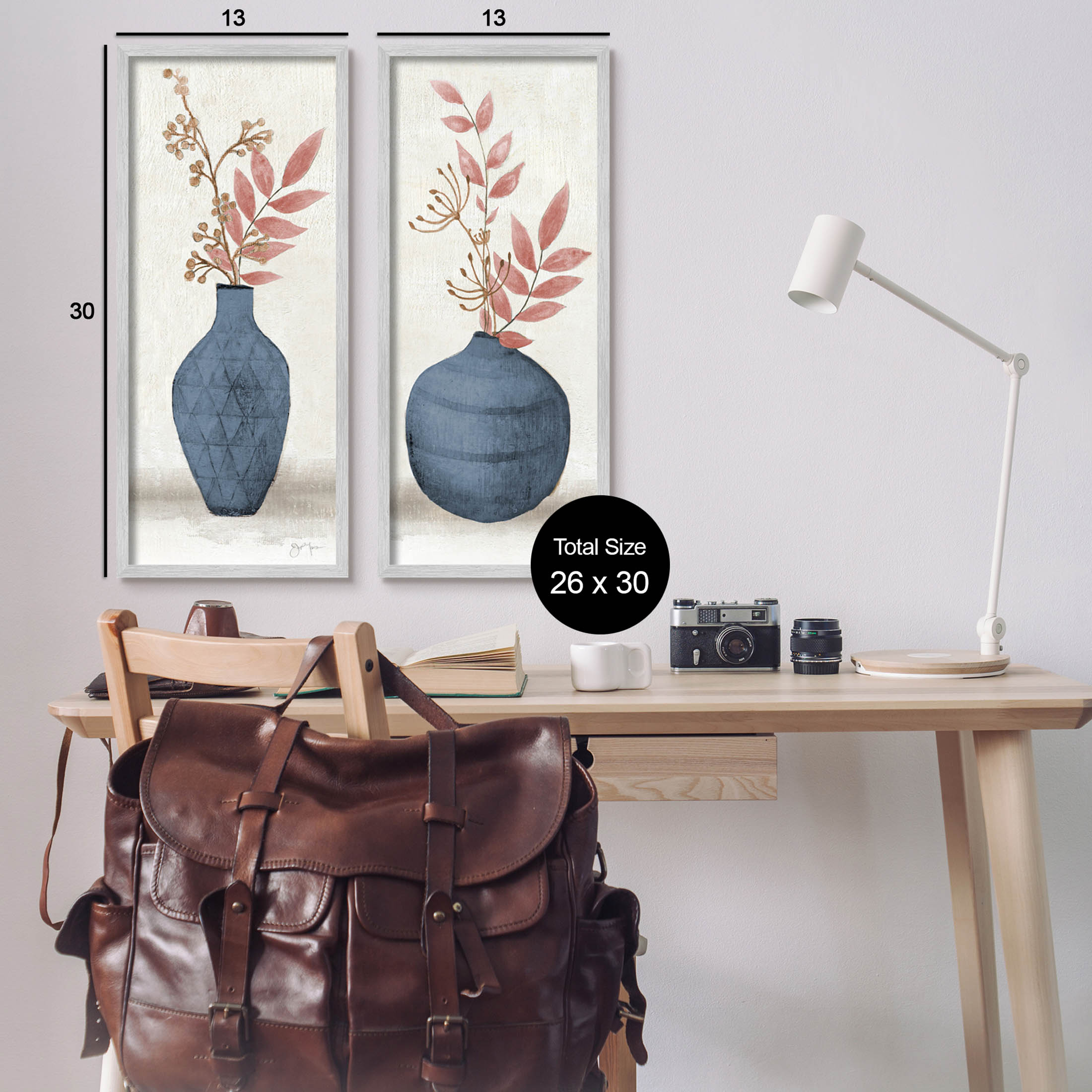 Ikebana Flower Vases Arrangement Botanical & Floral Graphic Art Gray Framed Art Print Wall Art, Set of 2