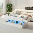 thumbnail image 3 of Sesslife Large White LED Coffee Table with 2 Storage Drawers, Charging Station, Modern High Gloss Coffee Table w/LED Lights/APP Control, 2 Tiers Rectangle Living Room Furniture w/Marbling Print 47.2", 3 of 13