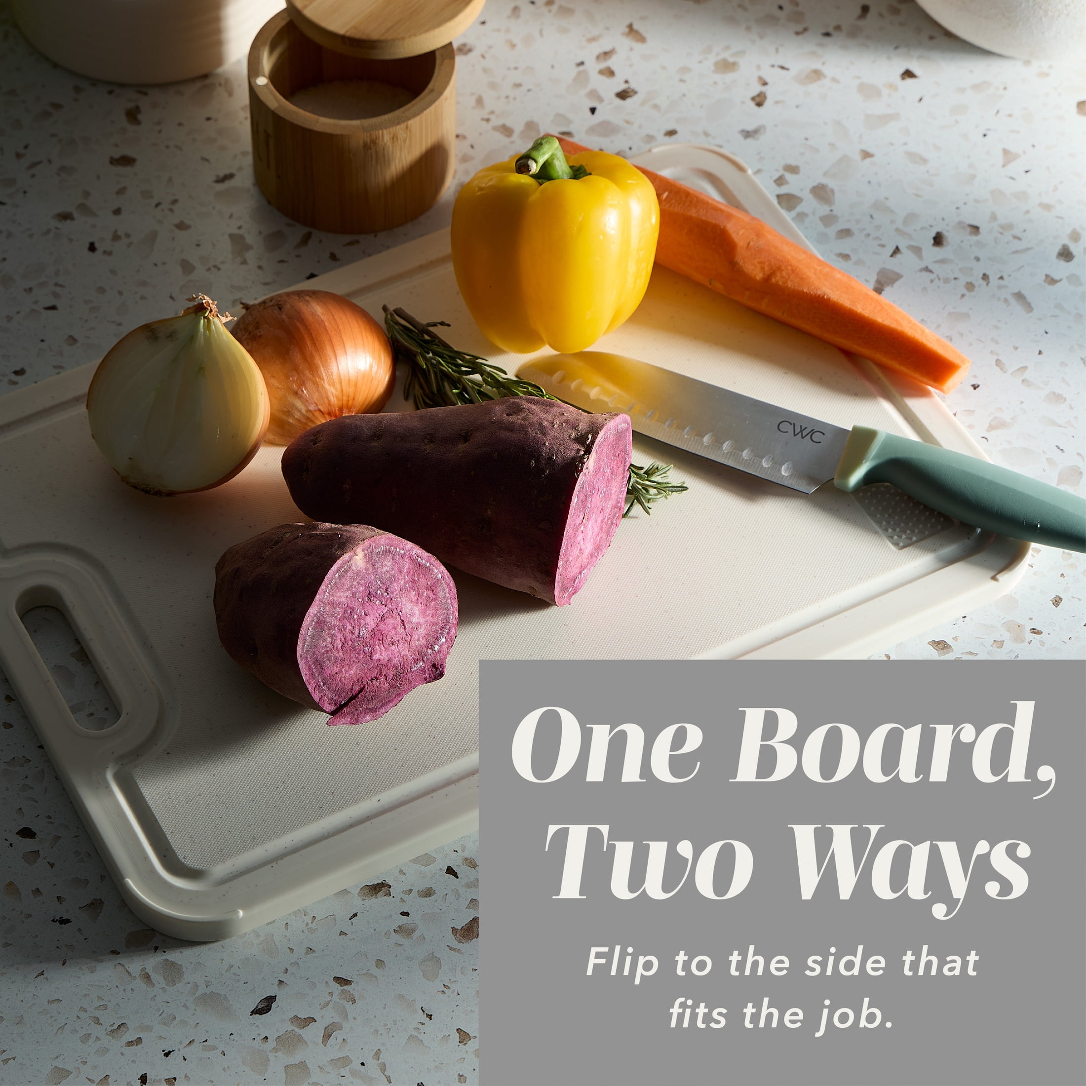 Cook with Color Dual-Sided Grey Cutting Board, Stainless Steel and Wheat Straw