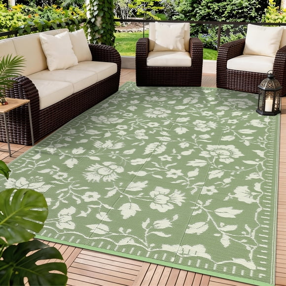 Outdoor Patio Rug – Waterproof Reversible Plastic Straw Mat – UV Resistant – Garden, Deck, Balcony & Camping – Includes Carry Bag – 5x8ft