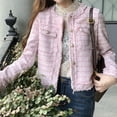 thumbnail image 3 of ZenCart Spring Women's Plaid White Tweed Cardigan Collarless Short Jacket, 3 of 7