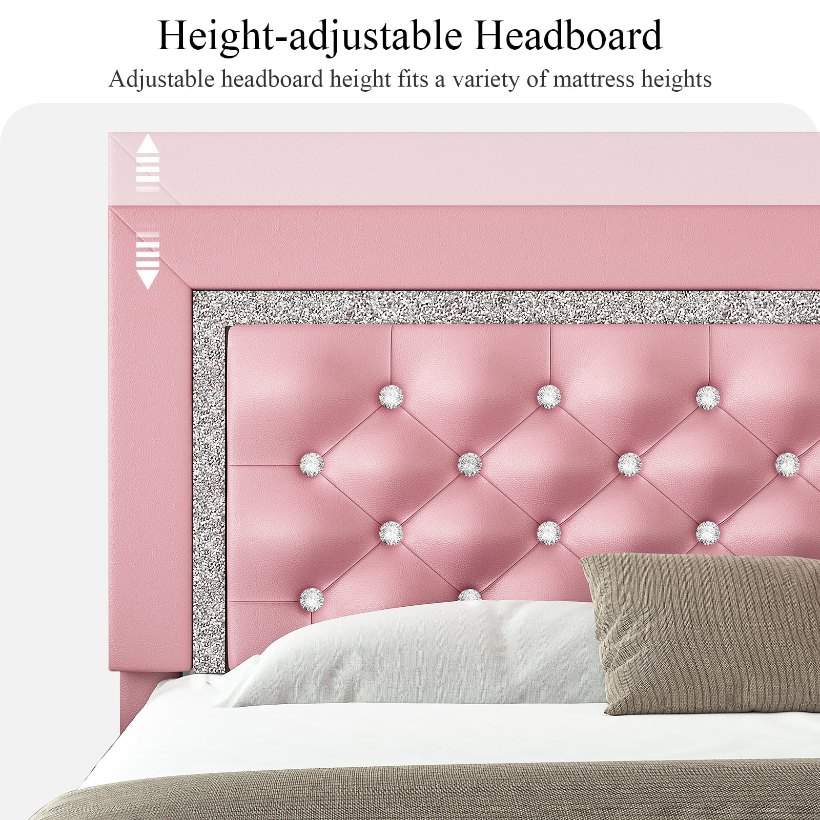 4 EVER WINNER Full Size Bed Frame, Pink Full Size Bed Frame with Headboard and Footboard, Pink