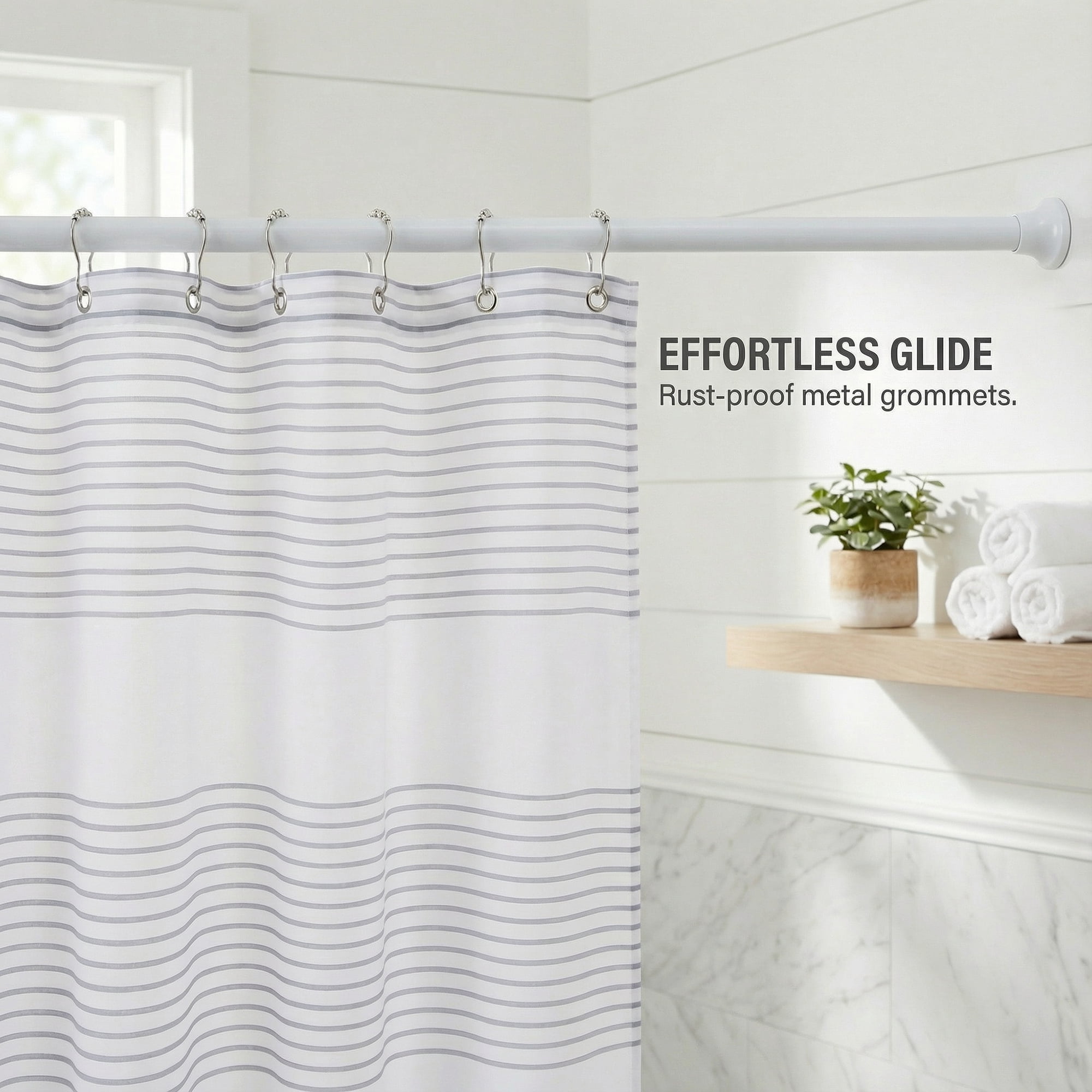 Unique Bargains Striped Waterproof Shower Curtain Sets with 12 Hooks Grey 72"W x 72"L