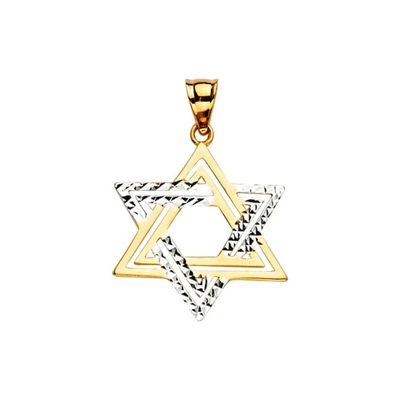 14k White Gold and Yellow Gold Religious Judaica Star of David Pendant Necklace 17x26mm Pendant for Women