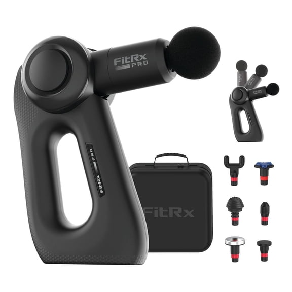 Restored FitRx Pro Neck and Back Massager, Handheld Percussion Massage Gun with Multiple Angles, Speeds and Attachments - (Refurbished)