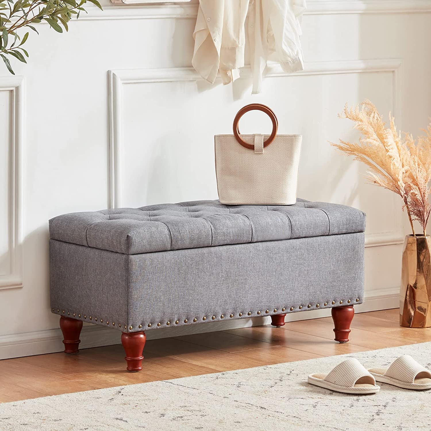 Tbfit 35 Inches Small Storage Ottoman with Upholstered ,Tufted Ottoman