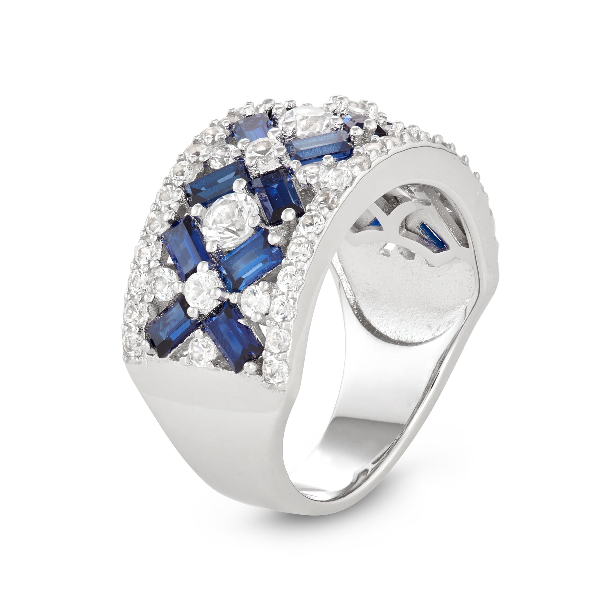 sterling silver created sapphire crossover ring