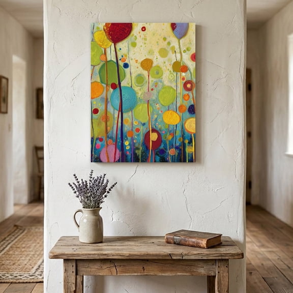 Abstract Circles Canvas Wall Art for Living Room Bedroom Bathroom, Vintage Bubbles Green Yellow Blue Oil Painting Canvas Art Wall Decor, Artwork for Walls Home Office Decor, 16"x20"
