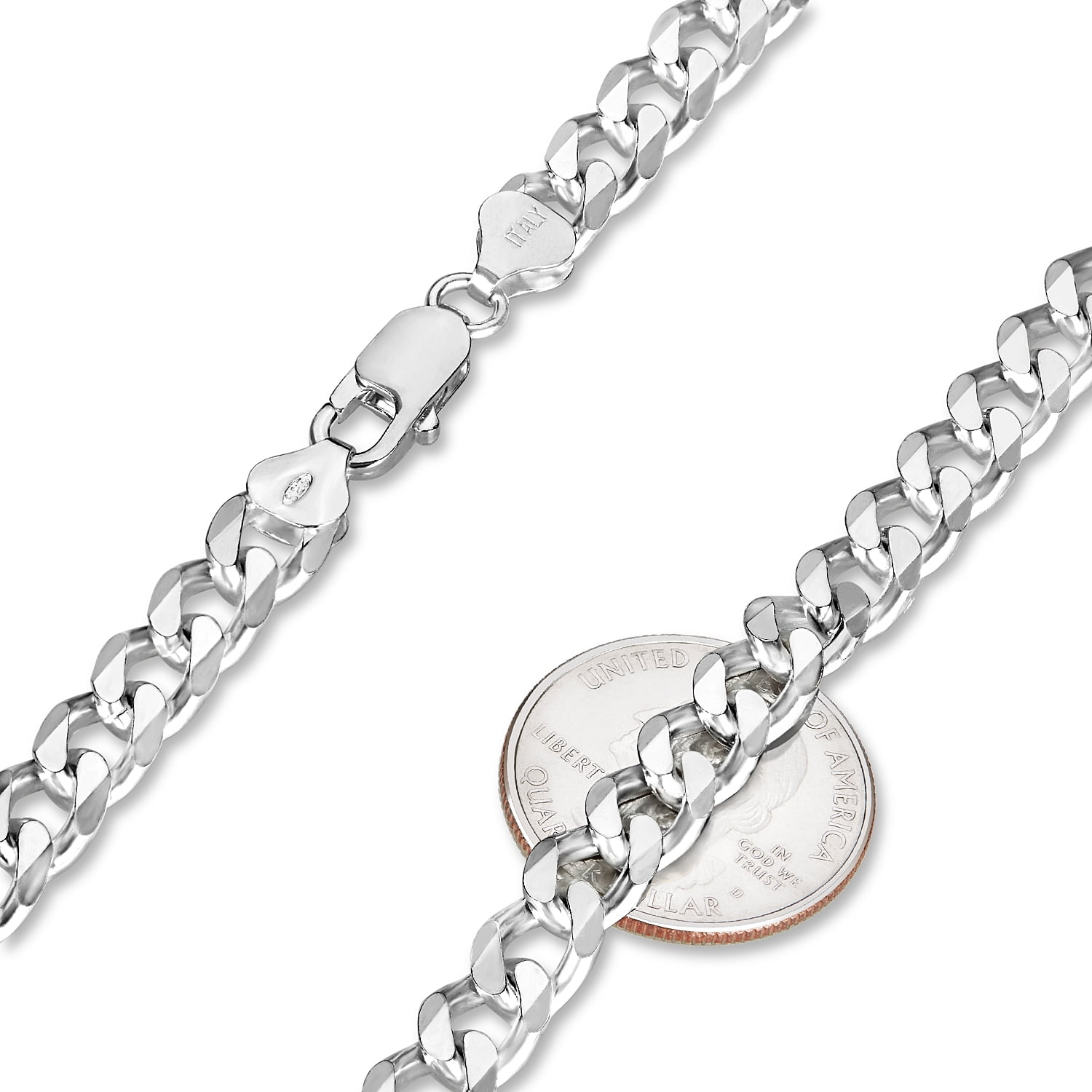 Men's 8.5mm Solid .925 Sterling Silver Flat Cuban Link Curb Chain Necklace, 24 inches